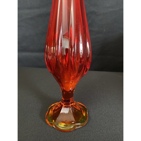 Vintage LE Smith Red Amberina 6 Petal Swung Glass Vase 19.5” Tall MCM - Picture 4 of 10